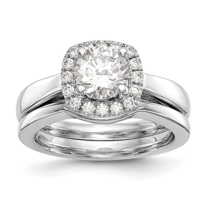 14k White Gold Round Halo Simulated Diamond Engagement Ring