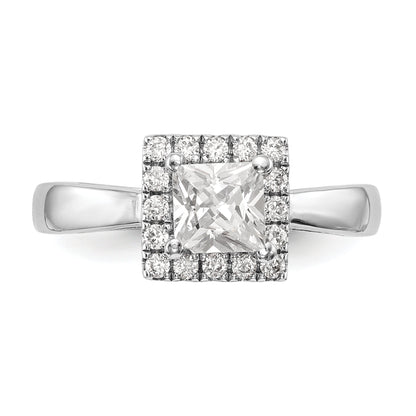 14k White Gold Princess Halo Simulated Diamond Engagement Ring