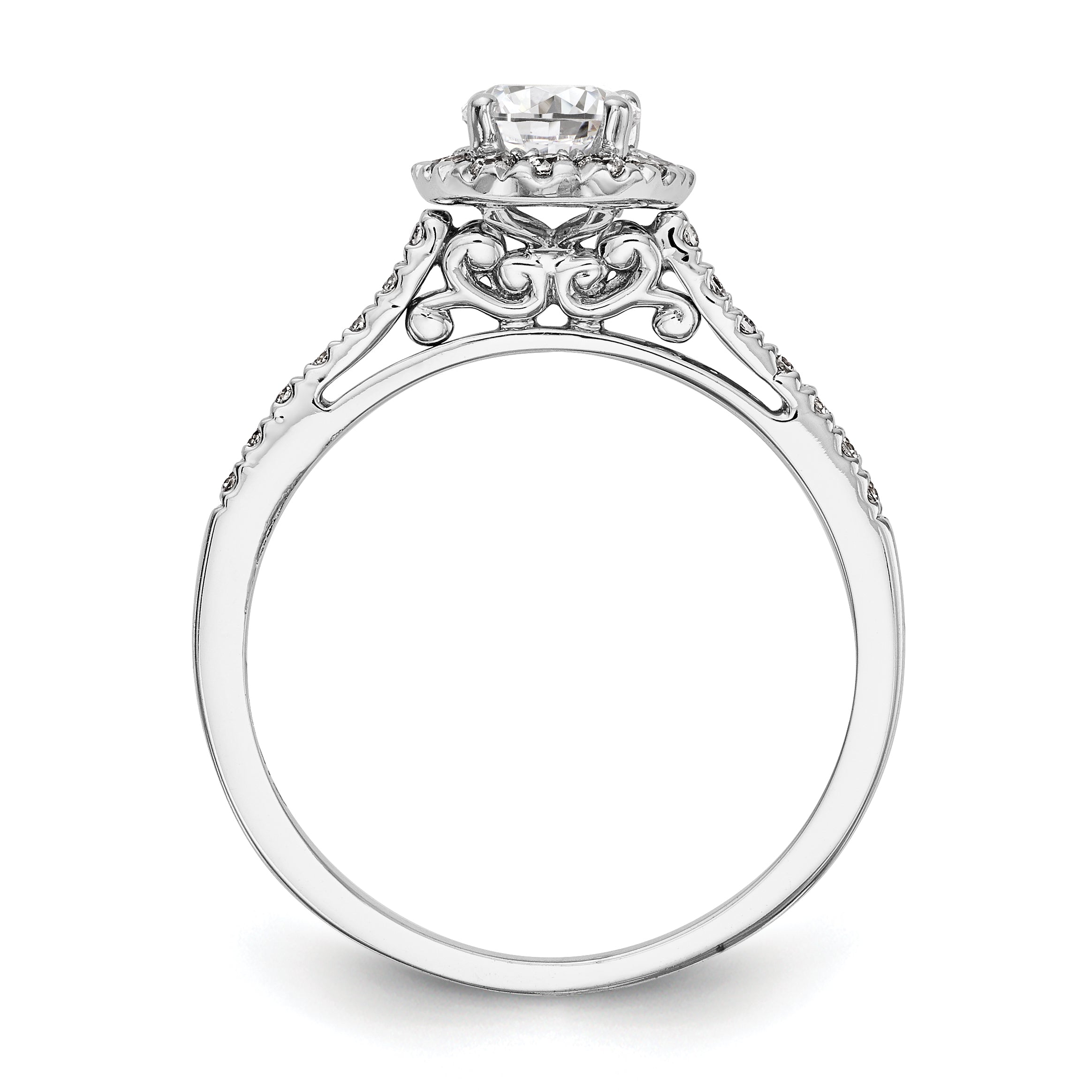6x8mm Oval CZ Halo Style Engagement Ring 14K White Gold
