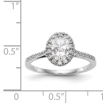 6x8mm Oval CZ Halo Style Engagement Ring 14K White Gold