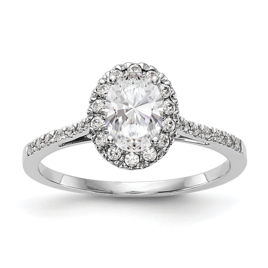 6x8mm Oval CZ Halo Style Engagement Ring 14K White Gold