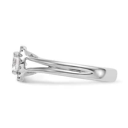 14k White Gold Round Halo Simulated Diamond Split Shank Engagement Ring