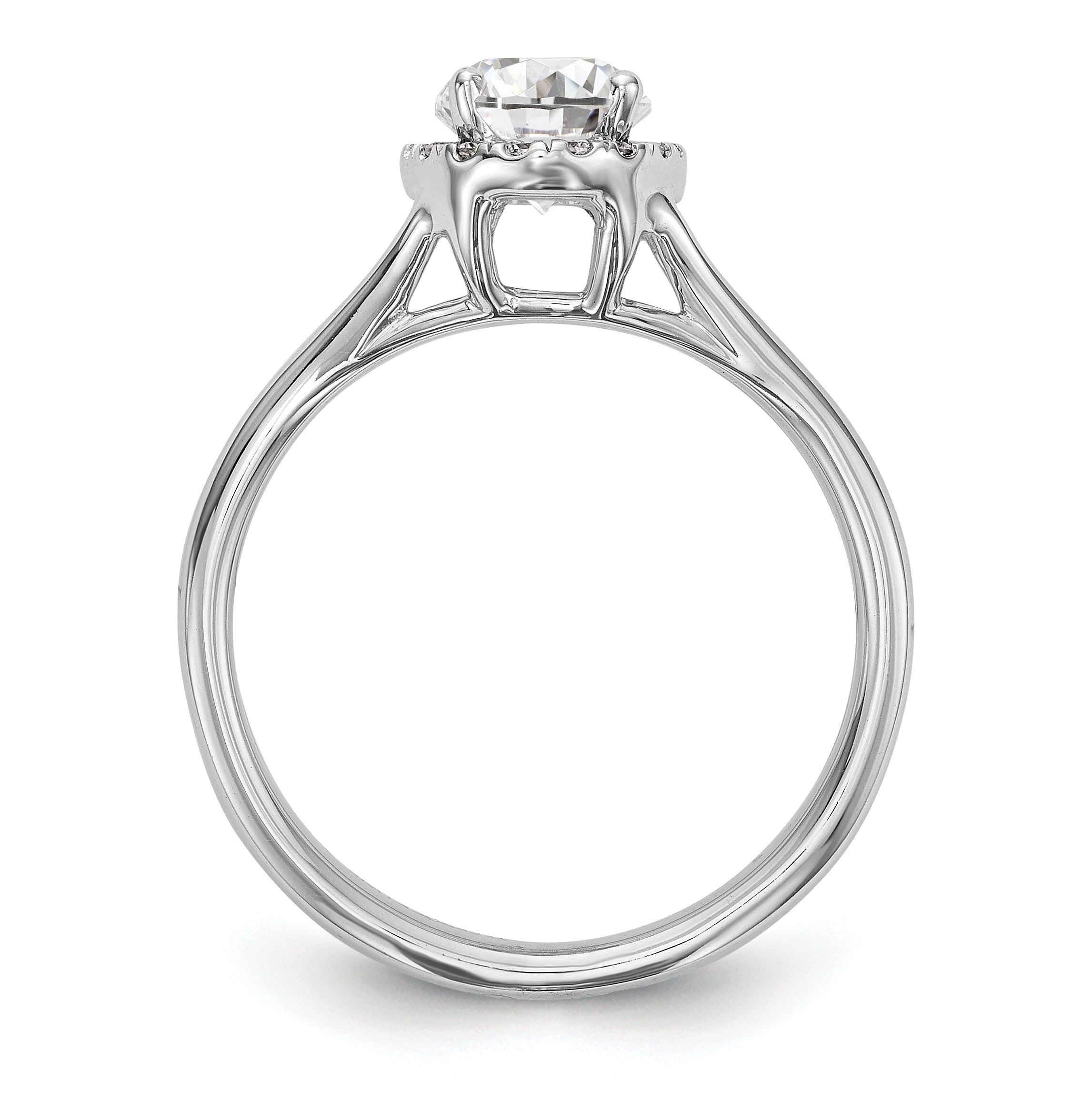 14k White Gold Halo Simulated Diamond Split Shank Engagement Ring