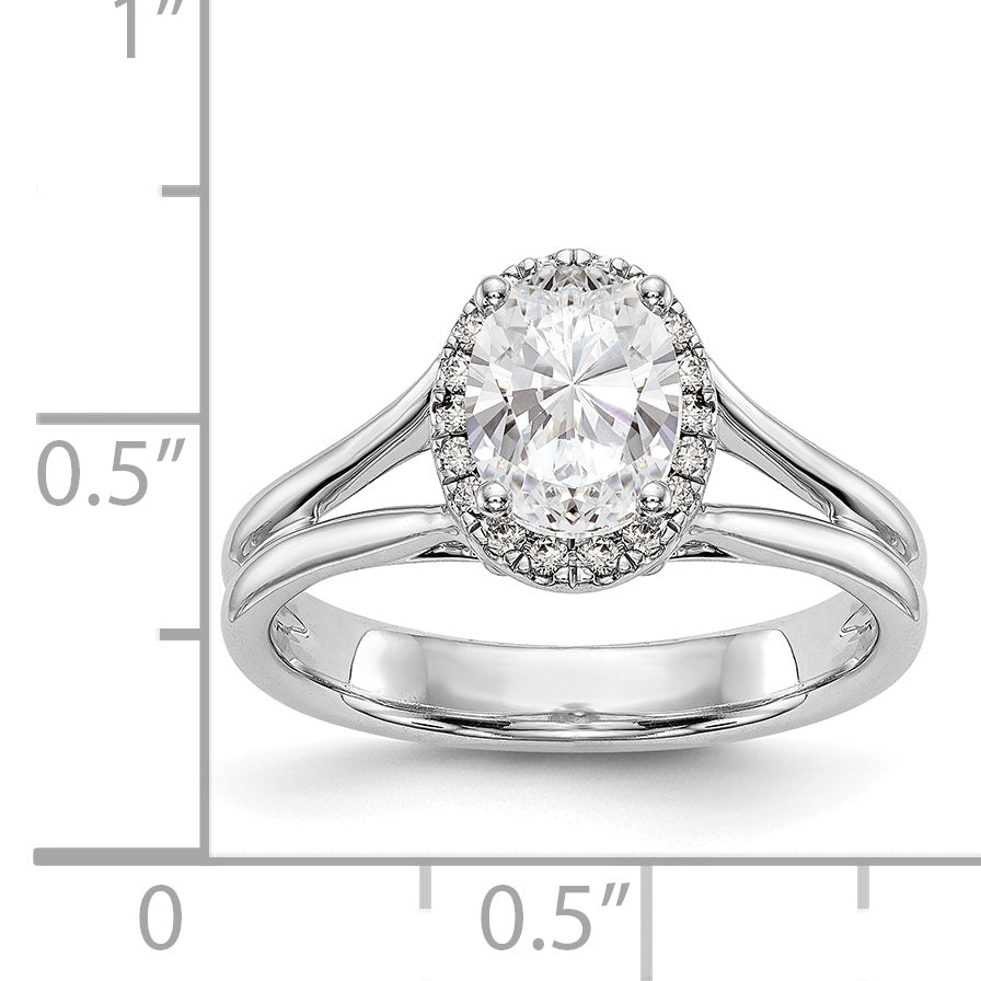 14k White Gold Halo Simulated Diamond Split Shank Engagement Ring