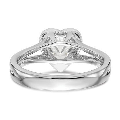 14kw Heart Halo Simulated Diamond Split Shank Engagement Ring