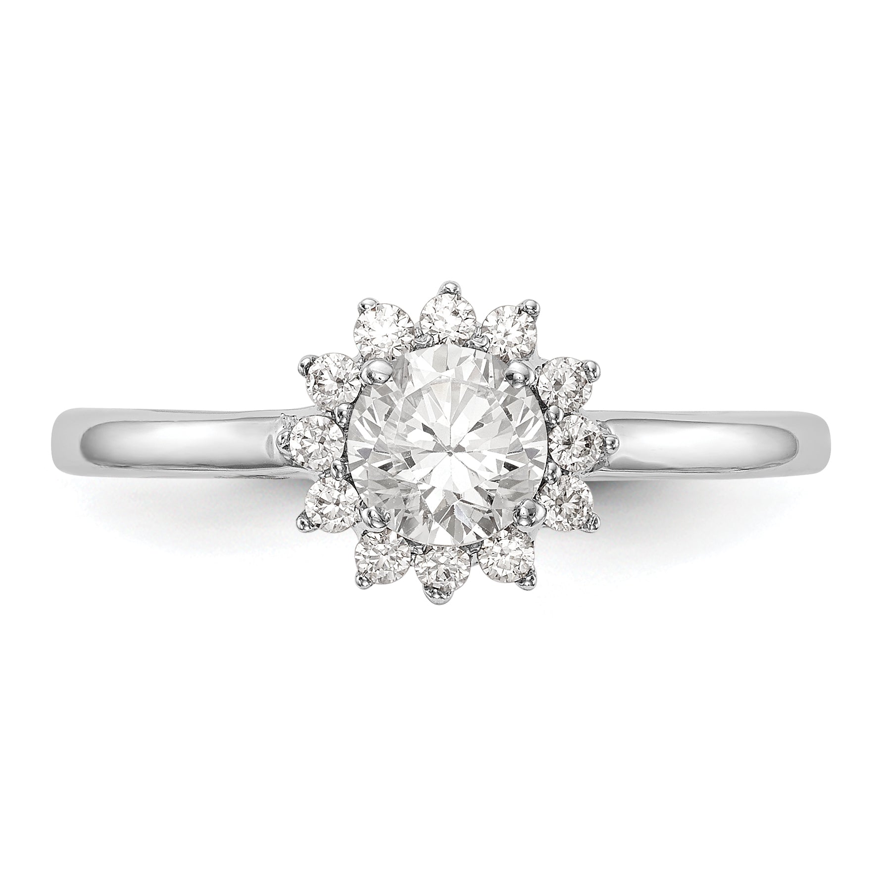 14K White Gold Round Simulated Diamond Halo Engagement Ring
