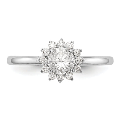 14K White Gold Round Simulated Diamond Halo Engagement Ring