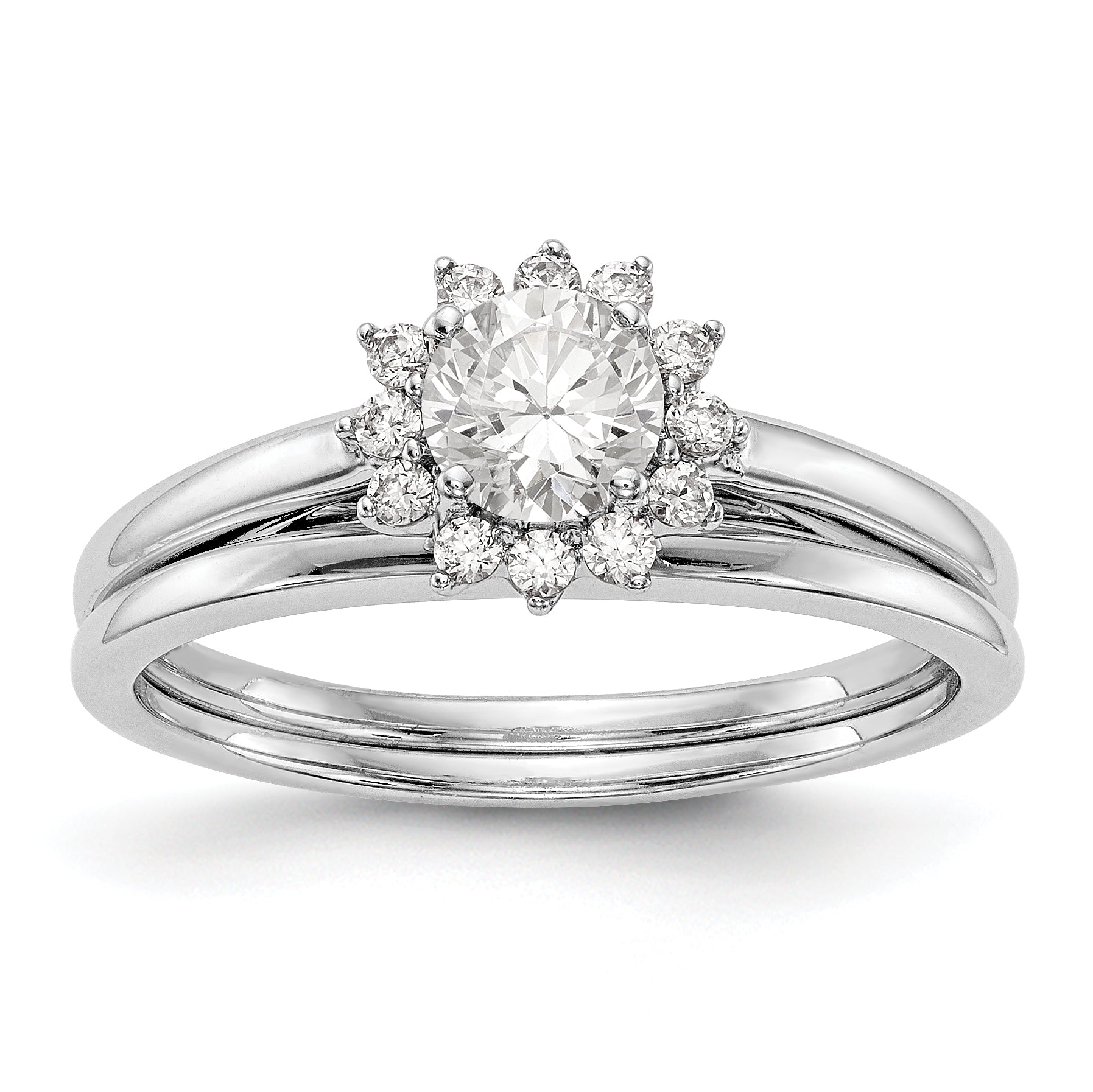 14K White Gold Round Simulated Diamond Halo Engagement Ring