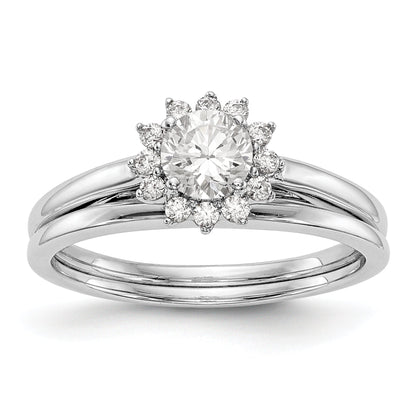 14K White Gold Round Simulated Diamond Halo Engagement Ring