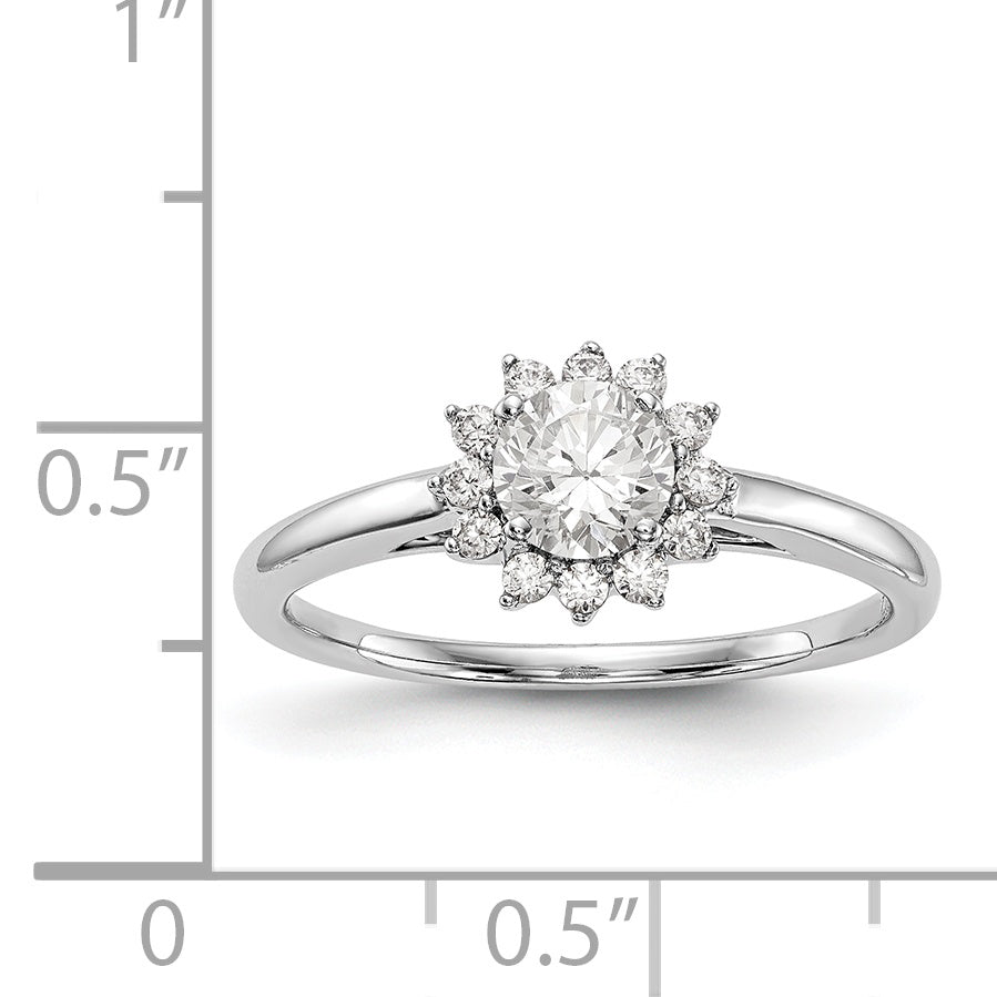 14K White Gold Round Simulated Diamond Halo Engagement Ring