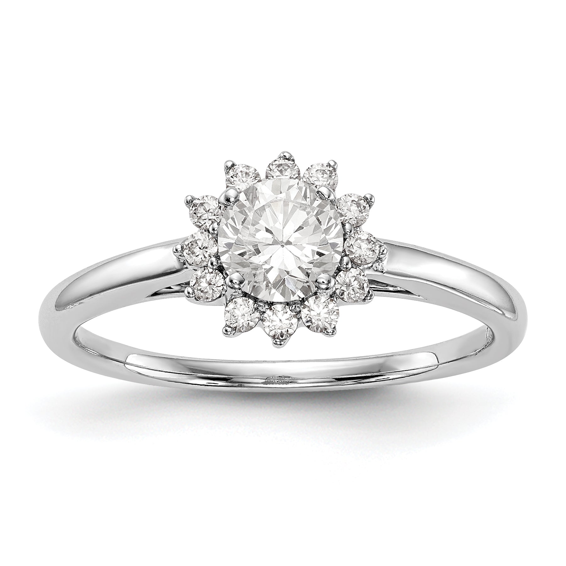 14K White Gold Round Simulated Diamond Halo Engagement Ring