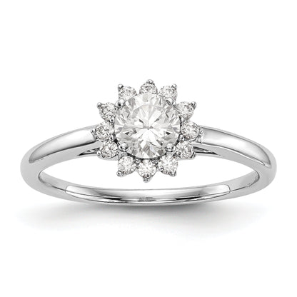 14K White Gold Round Simulated Diamond Halo Engagement Ring