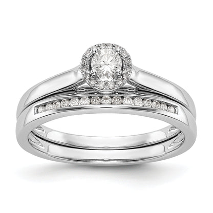 14K White Gold Round Simulated Diamond Halo Engagement Ring