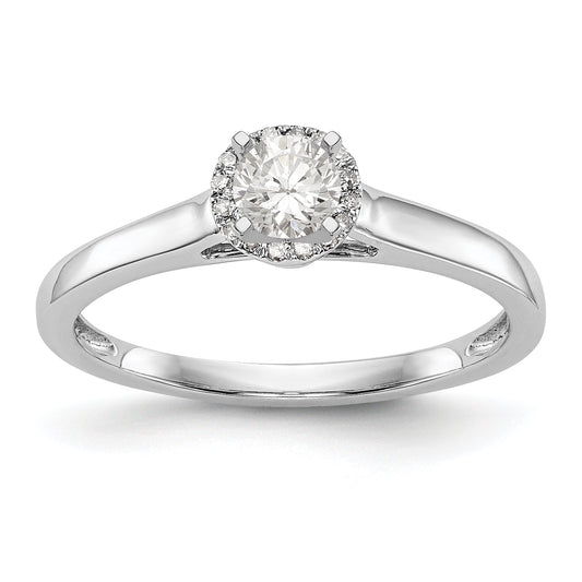 14K White Gold Round Simulated Diamond Halo Engagement Ring