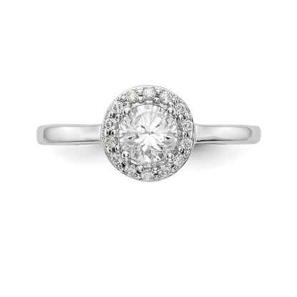 14K White Gold Round Simulated Diamond Halo Engagement Ring
