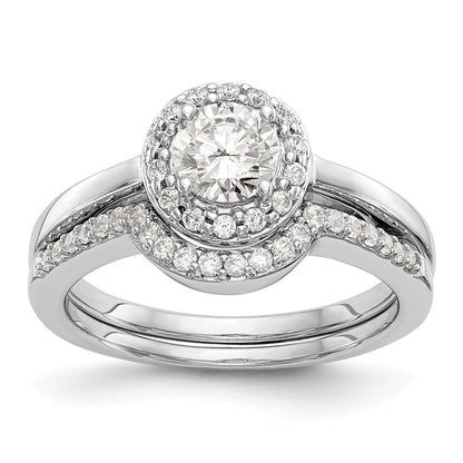 14K White Gold Round Simulated Diamond Halo Engagement Ring