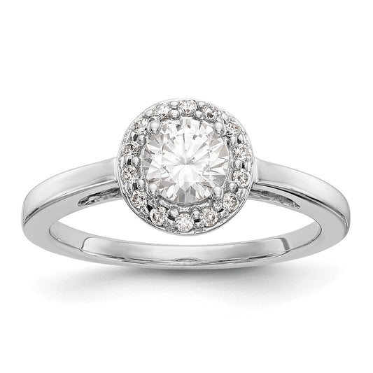 14K White Gold Round Simulated Diamond Halo Engagement Ring