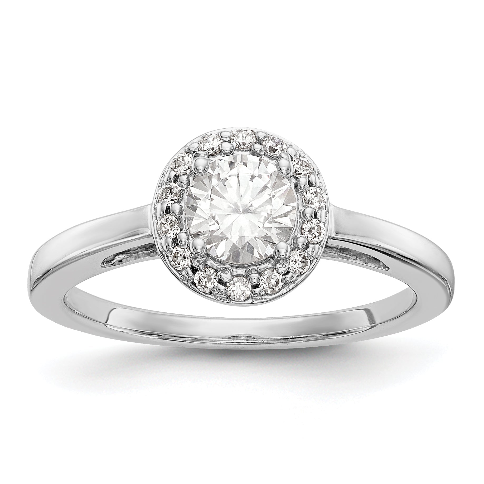 14K White Gold Round Simulated Diamond Halo Engagement Ring