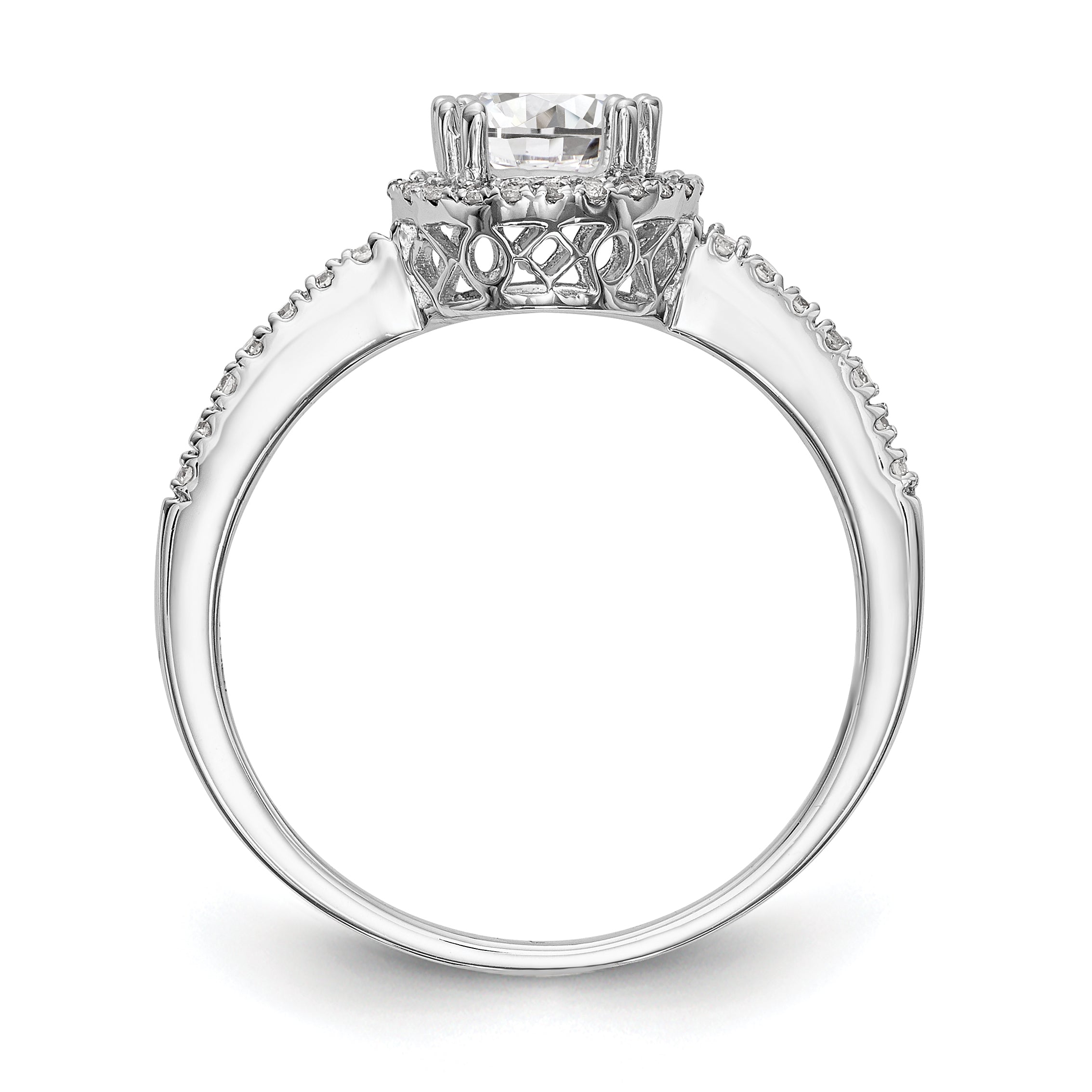 14K White Gold Round Simulated Diamond Halo Engagement Ring