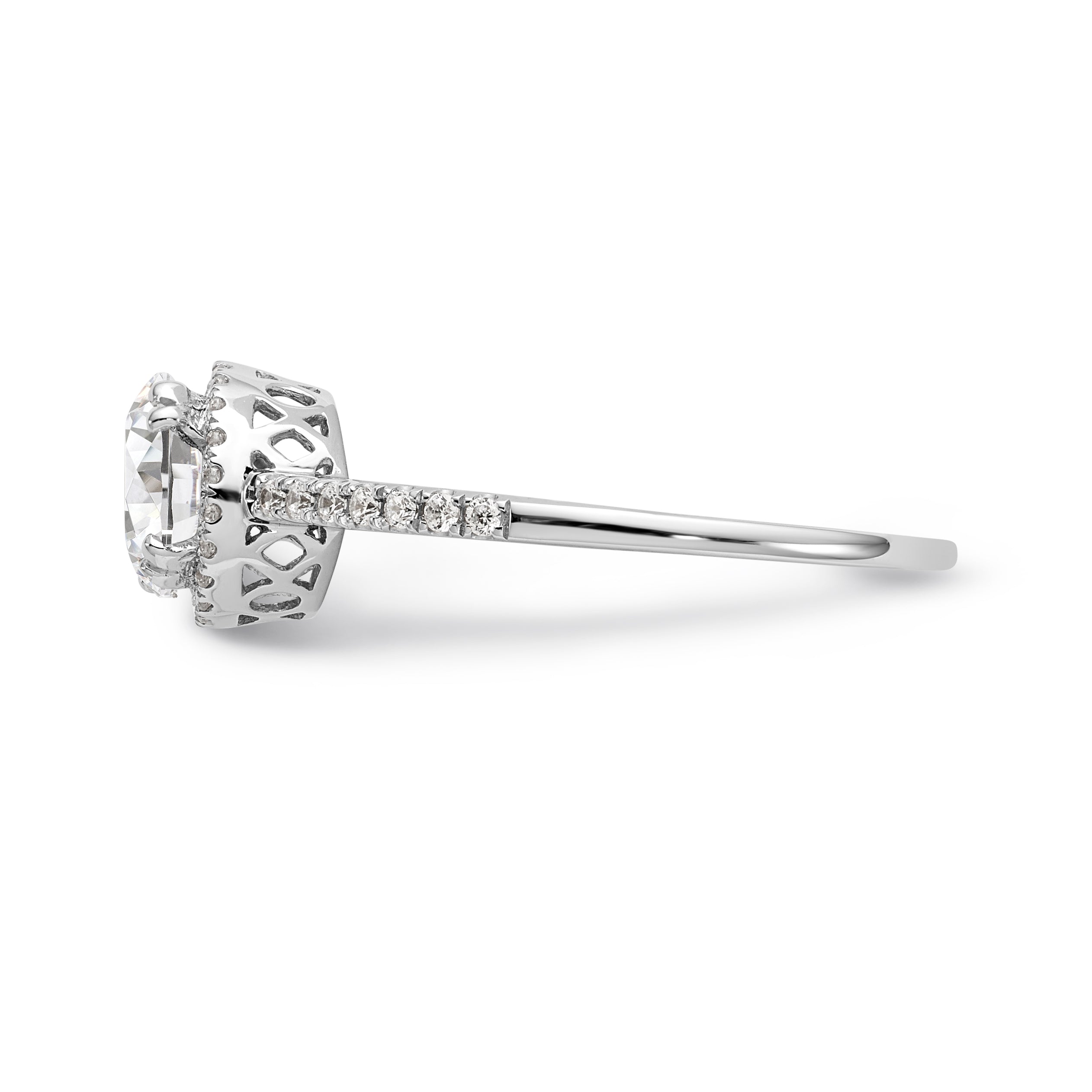 14K White Gold Round Simulated Diamond Halo Engagement Ring