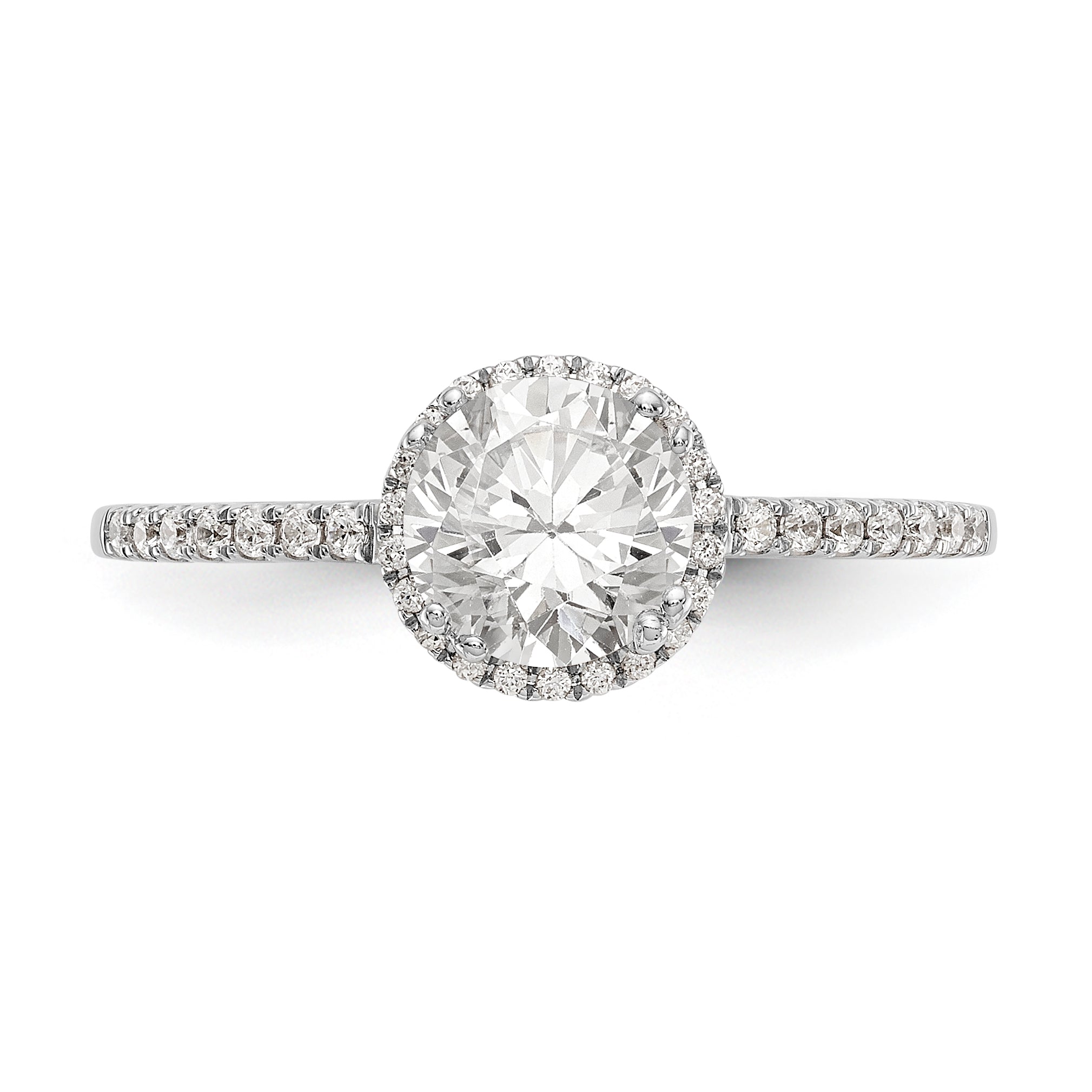 14K White Gold Round Simulated Diamond Halo Engagement Ring
