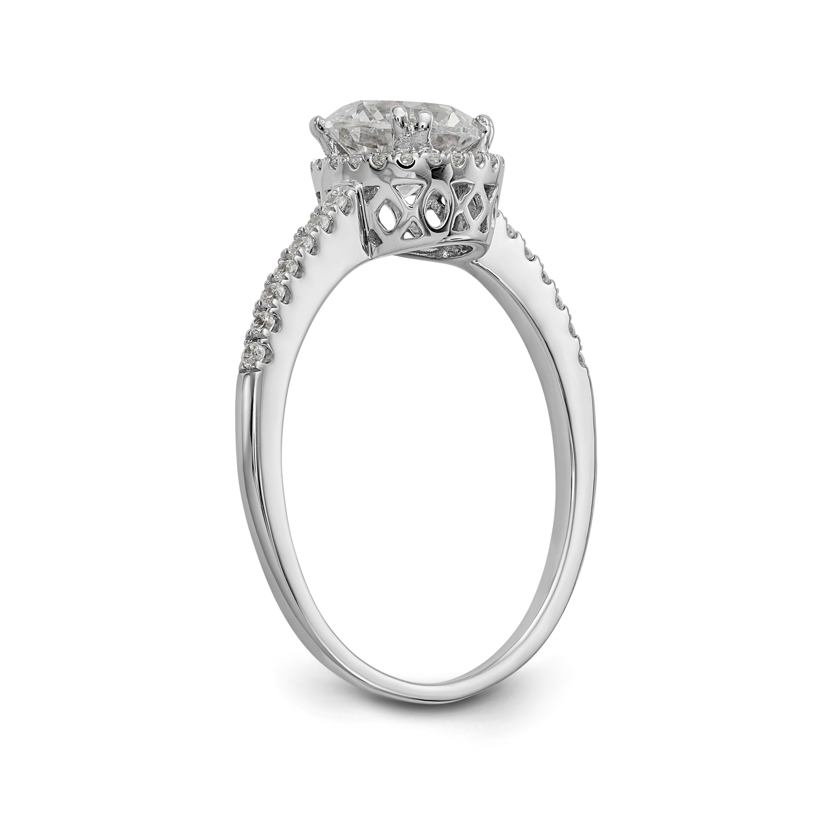 14K White Gold Round Simulated Diamond Halo Engagement Ring