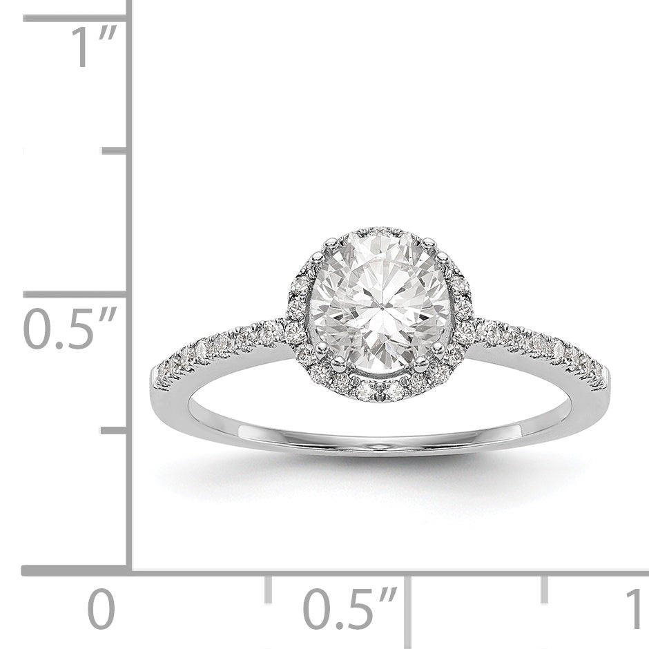 14K White Gold Round Simulated Diamond Halo Engagement Ring