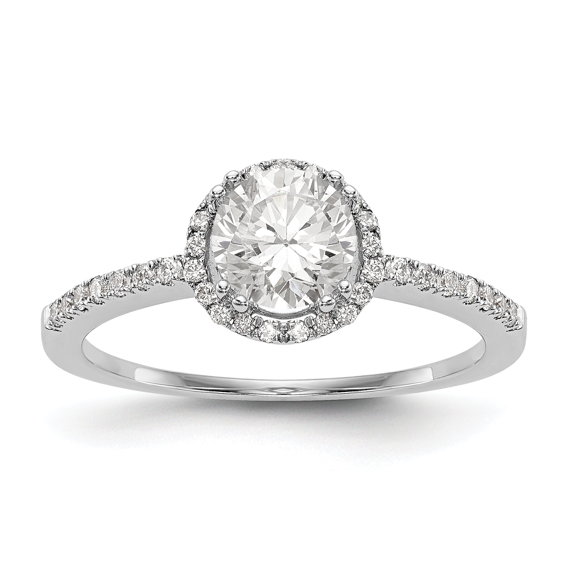 14K White Gold Round Simulated Diamond Halo Engagement Ring