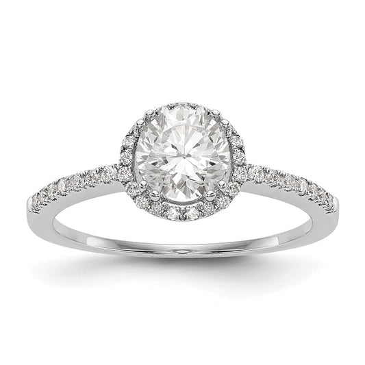 14K White Gold Round Simulated Diamond Halo Engagement Ring