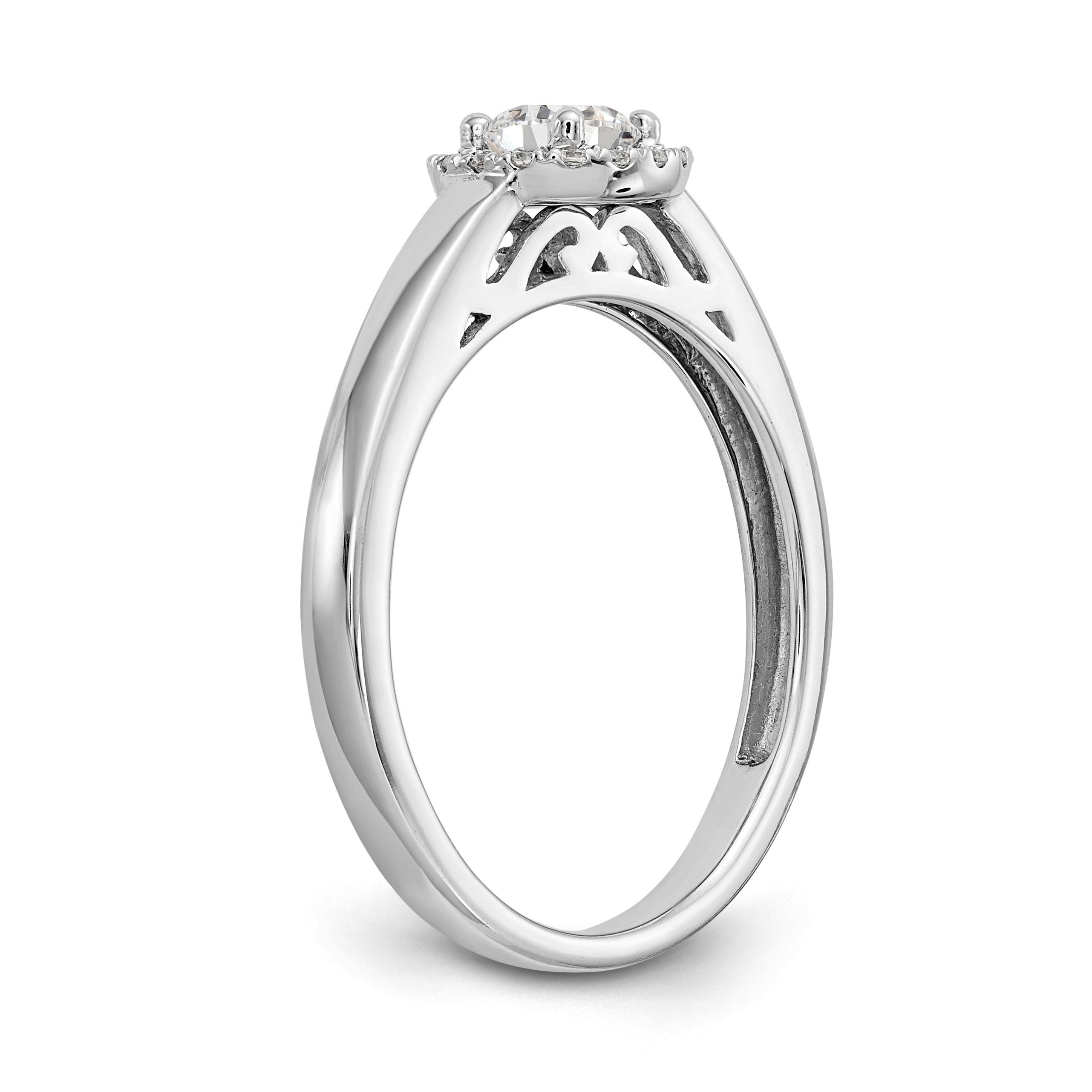 14K White Gold Round Simulated Diamond Halo Engagement Ring