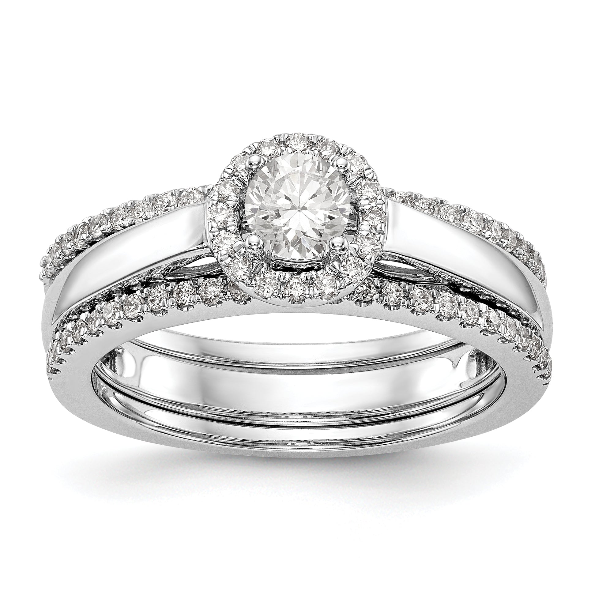 14K White Gold Round Simulated Diamond Halo Engagement Ring