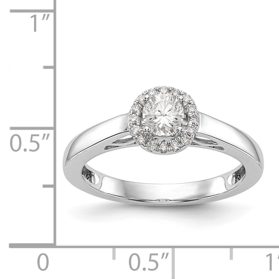 14K White Gold Round Simulated Diamond Halo Engagement Ring