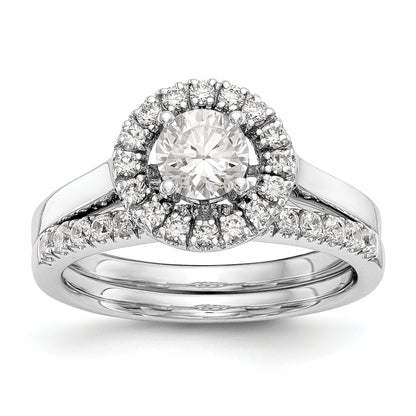 14K White Gold Round Simulated Diamond Halo Engagement Ring