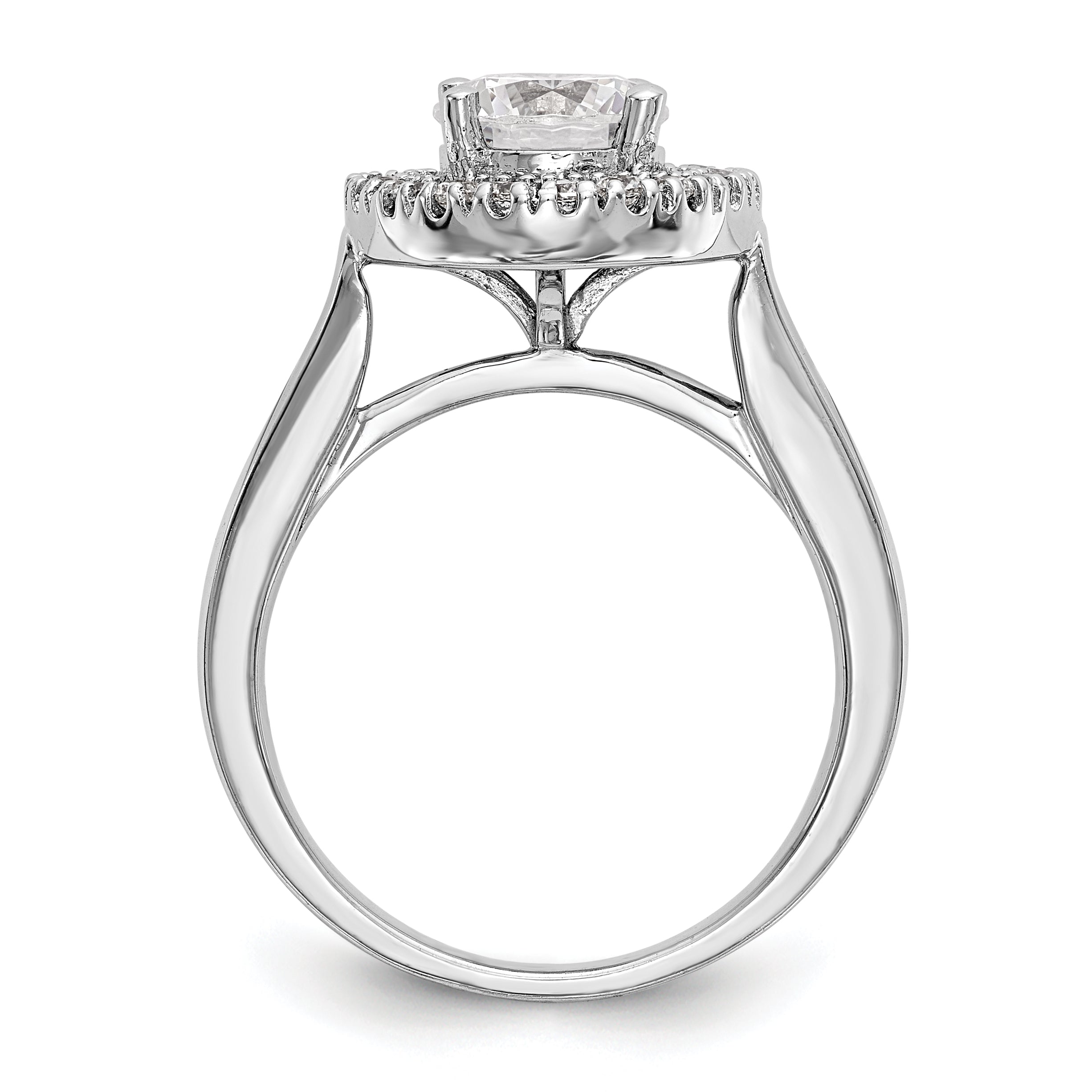 14K White Gold Round Simulated Diamond Halo Engagement Ring