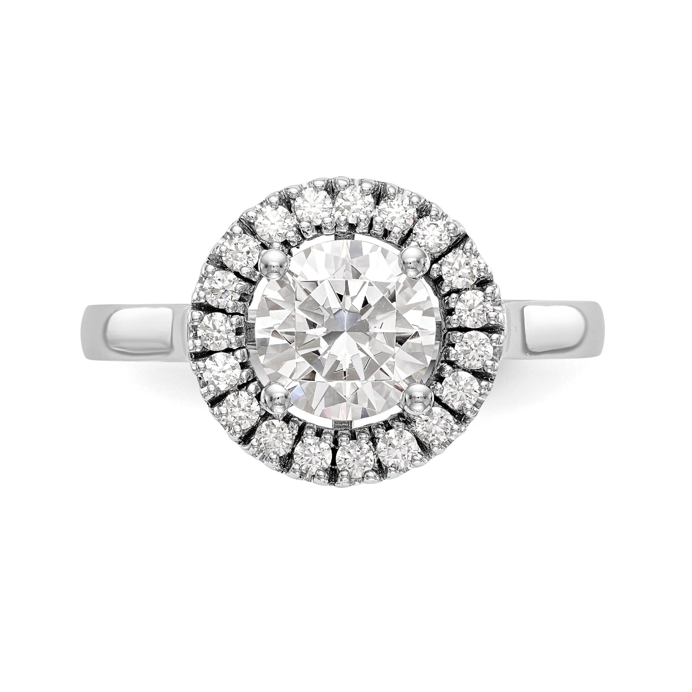 14K White Gold Round Simulated Diamond Halo Engagement Ring