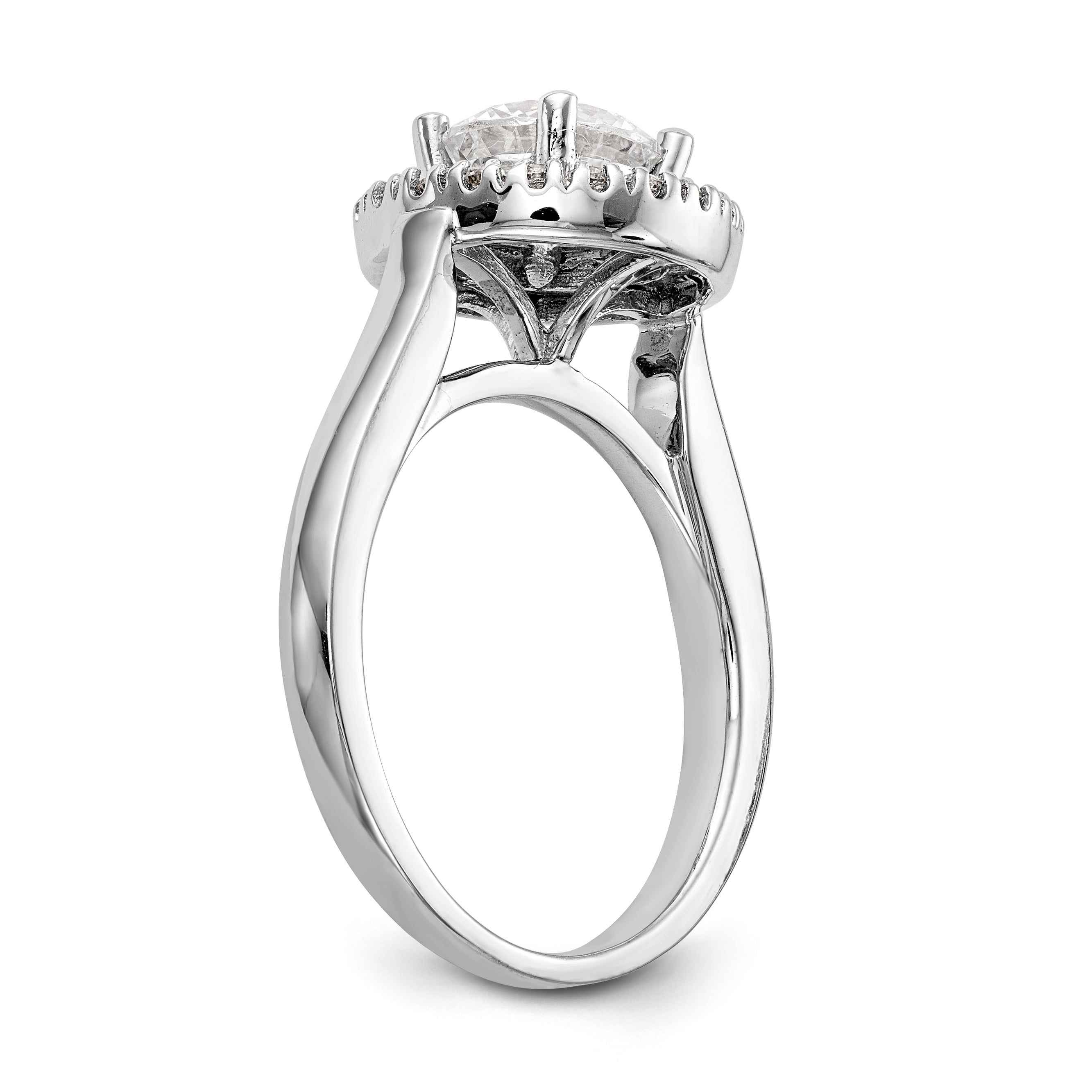 14K White Gold Round Simulated Diamond Halo Engagement Ring