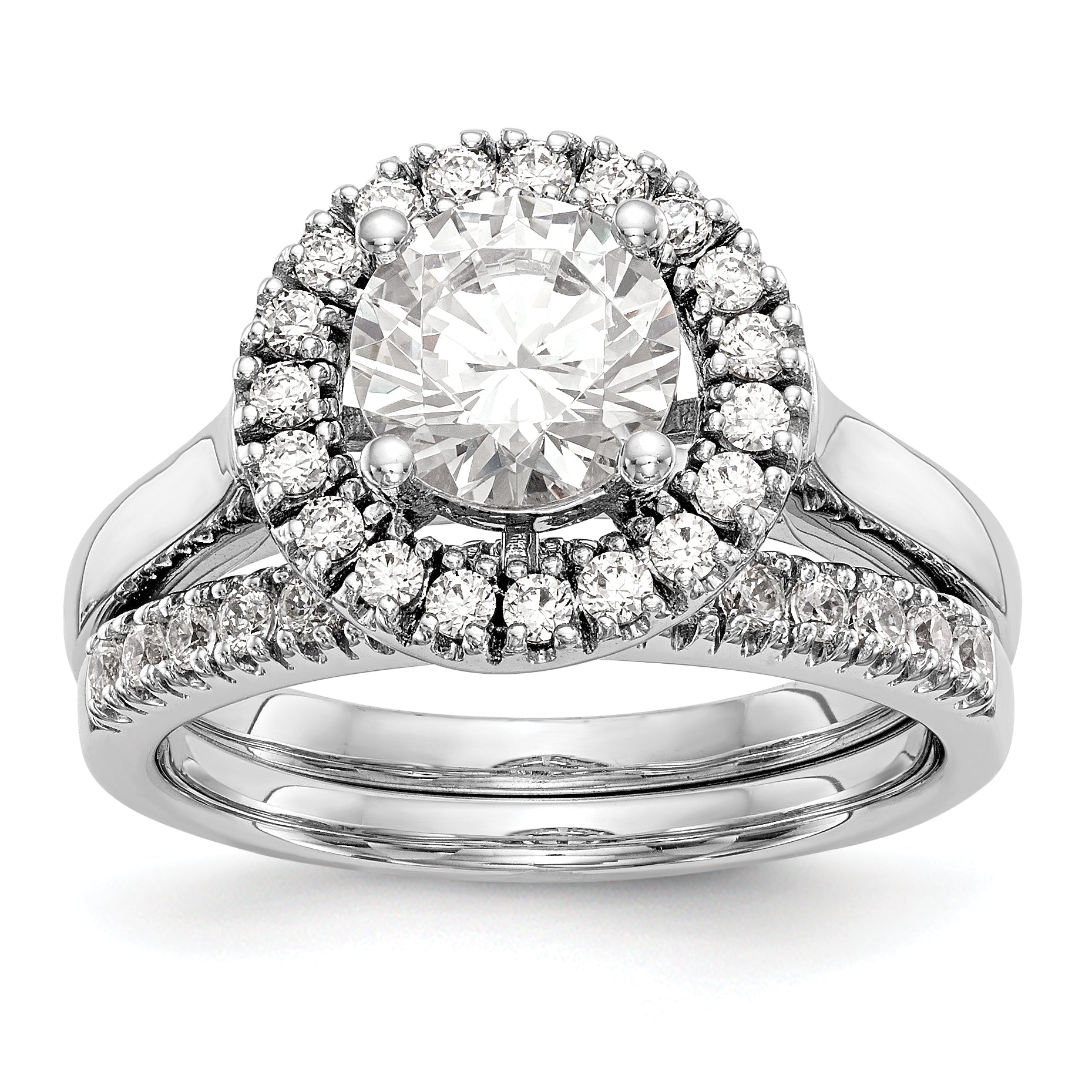 14K White Gold Round Simulated Diamond Halo Engagement Ring