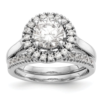 14K White Gold Round Simulated Diamond Halo Engagement Ring