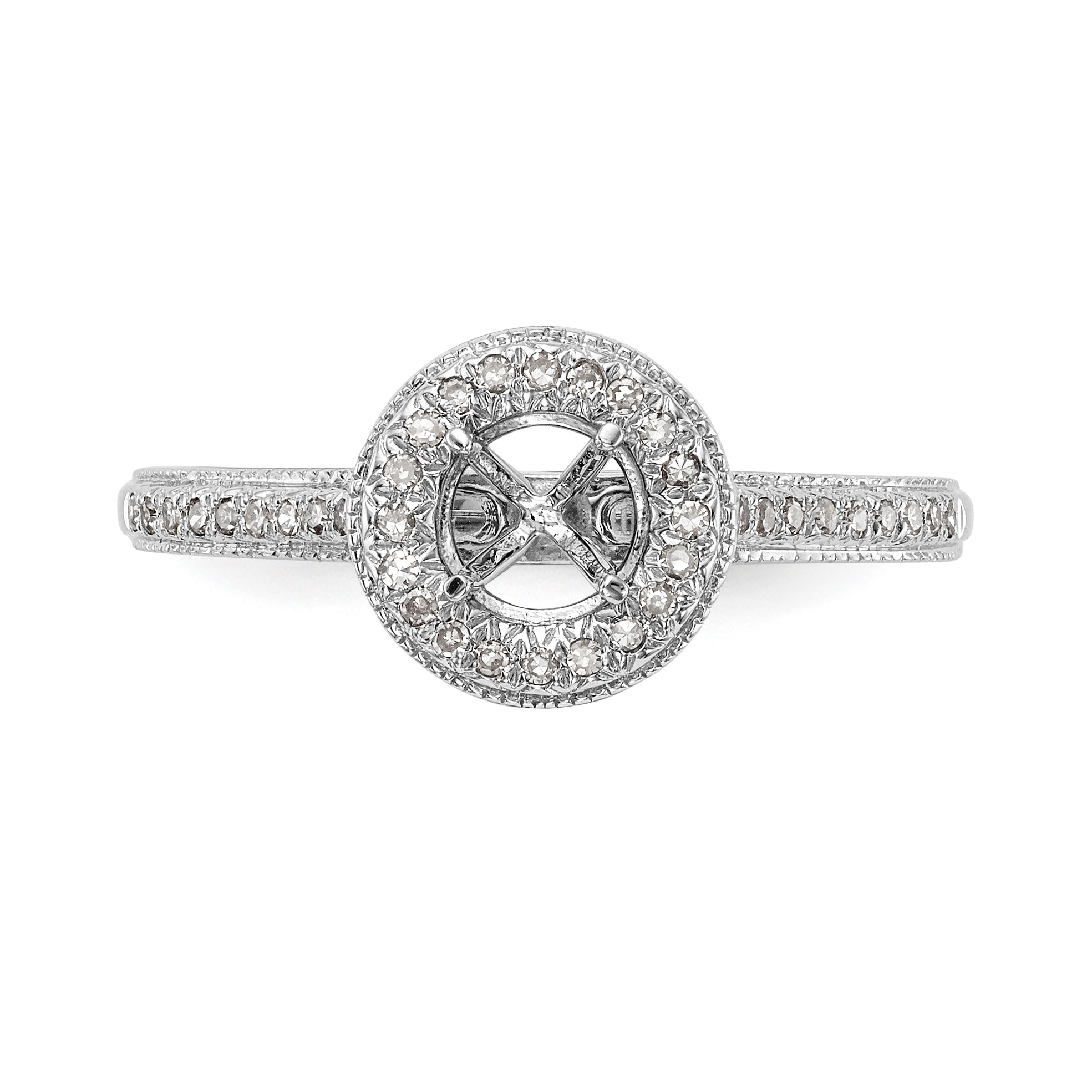 14K White Gold Round Simulated Diamond Halo Engagement Ring