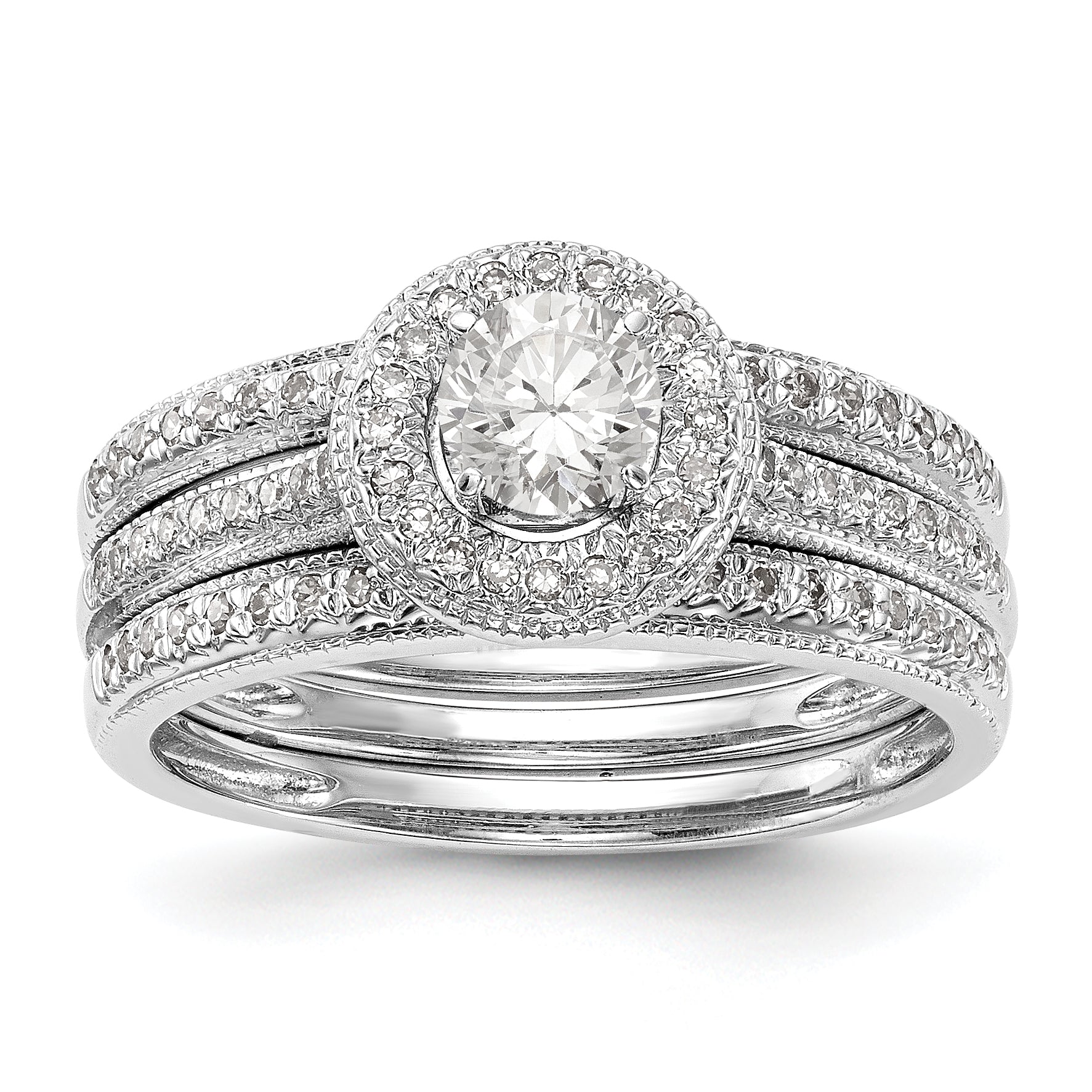 14K White Gold Round Simulated Diamond Halo Engagement Ring