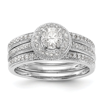 14K White Gold Round Simulated Diamond Halo Engagement Ring