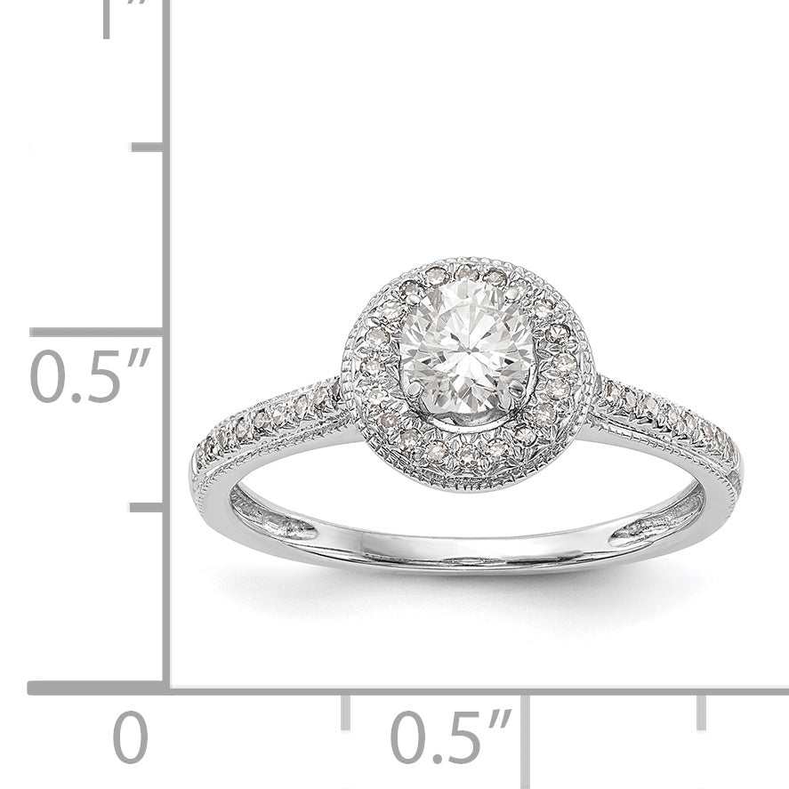 14K White Gold Round Simulated Diamond Halo Engagement Ring