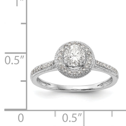 14K White Gold Round Simulated Diamond Halo Engagement Ring