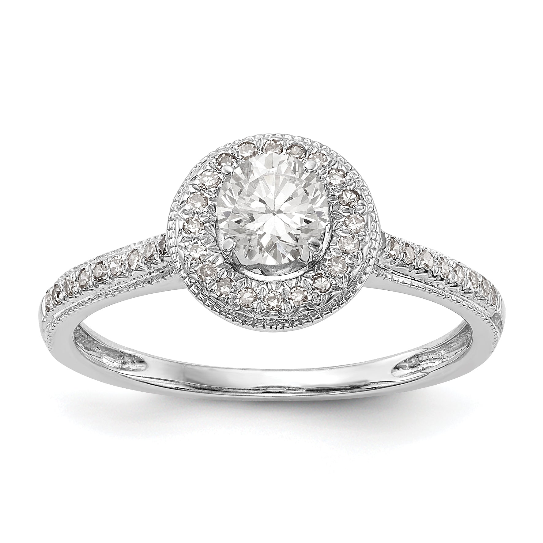 14K White Gold Round Simulated Diamond Halo Engagement Ring