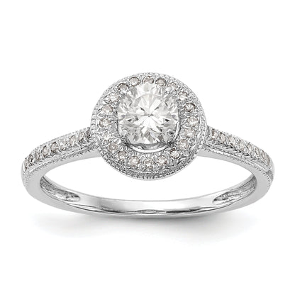 14K White Gold Round Simulated Diamond Halo Engagement Ring