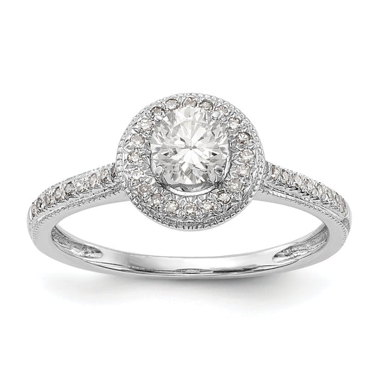 14K White Gold Round Simulated Diamond Halo Engagement Ring