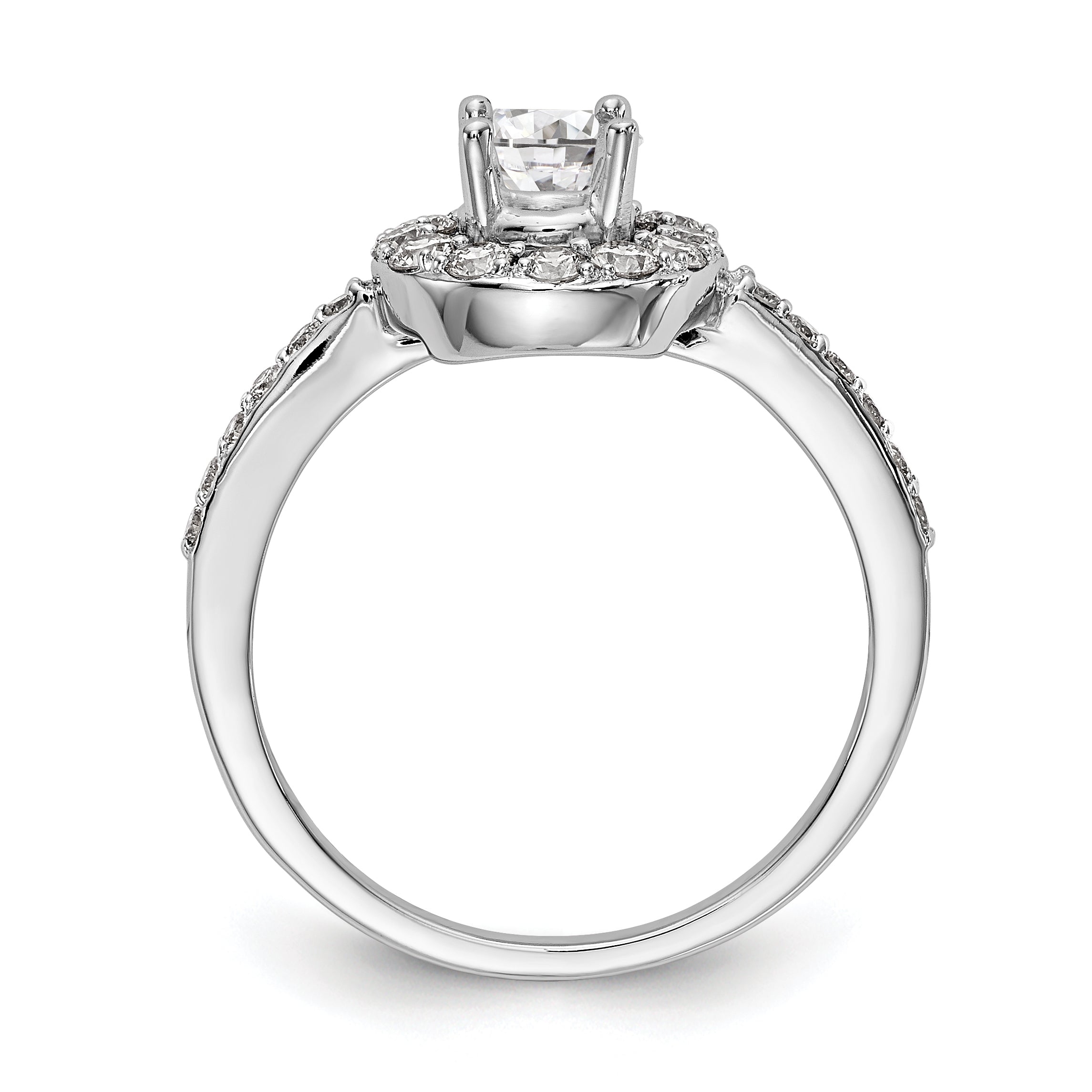 14K White Gold Round Simulated Diamond Halo Engagement Ring