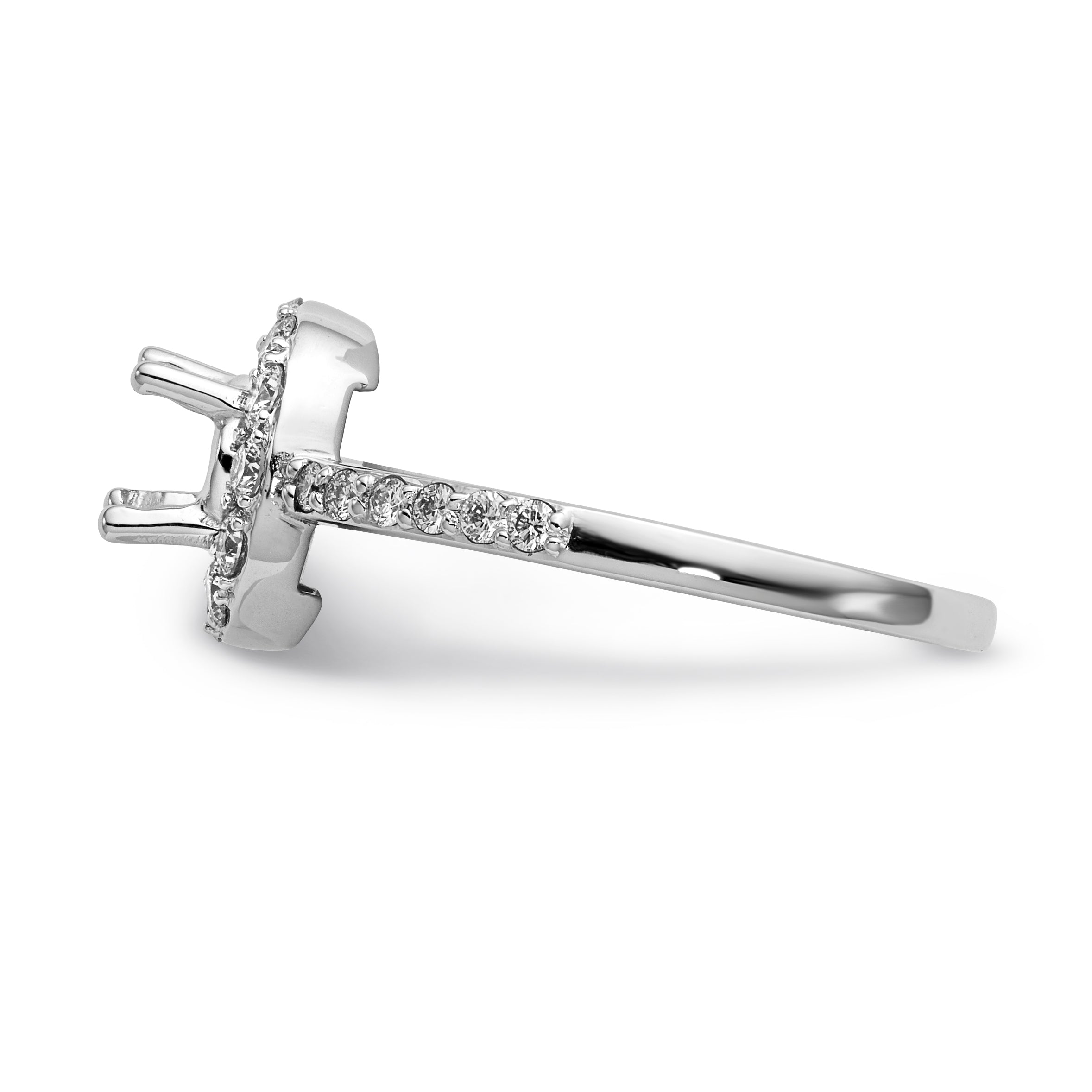 14K White Gold Round Simulated Diamond Halo Engagement Ring