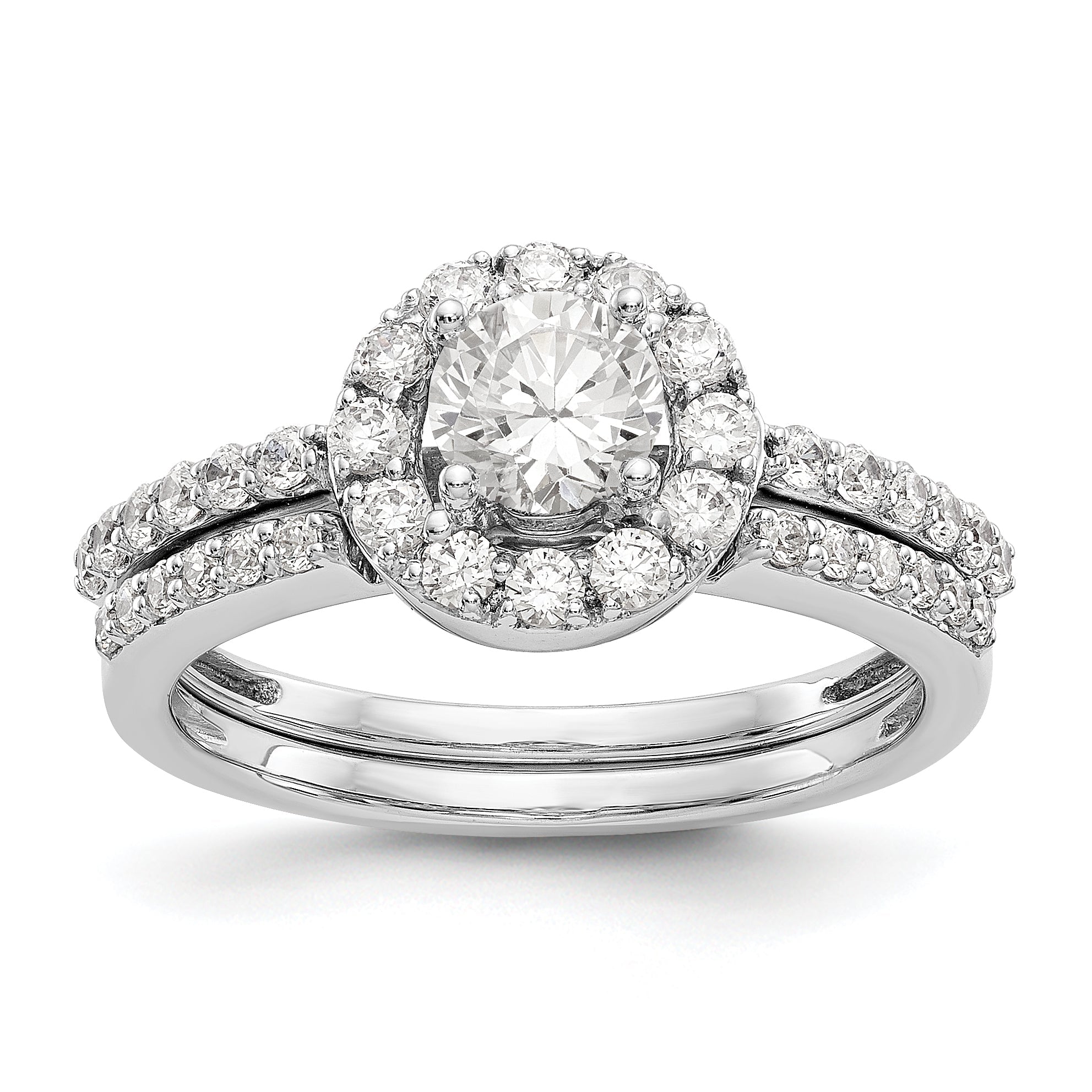 14K White Gold Round Simulated Diamond Halo Engagement Ring