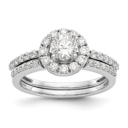 14K White Gold Round Simulated Diamond Halo Engagement Ring